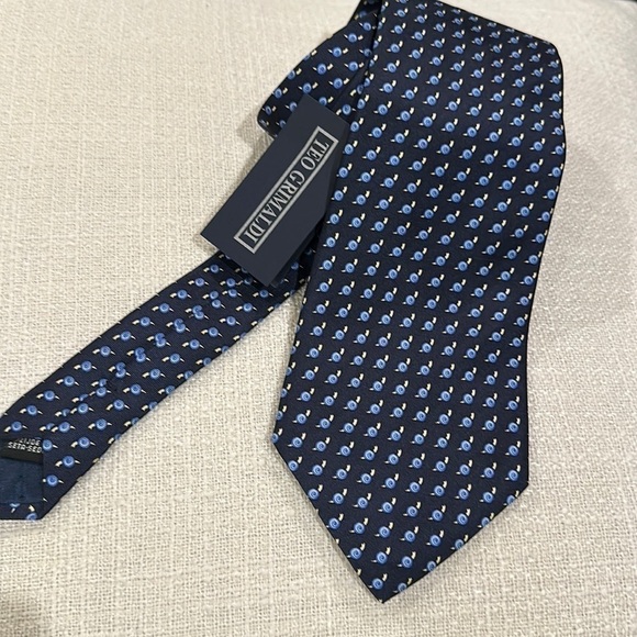 Teo Grimaldi Snail Print Silk Tie Navy - Picture 1 of 5